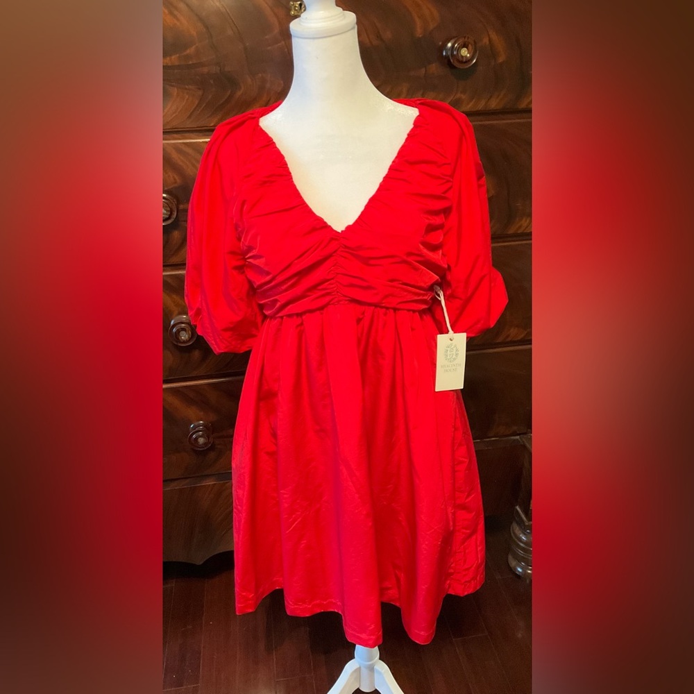❤️ Tuckernuck - Hyacinth House Red Ruched Puff Sleeve Dress - NWT (Size Small)